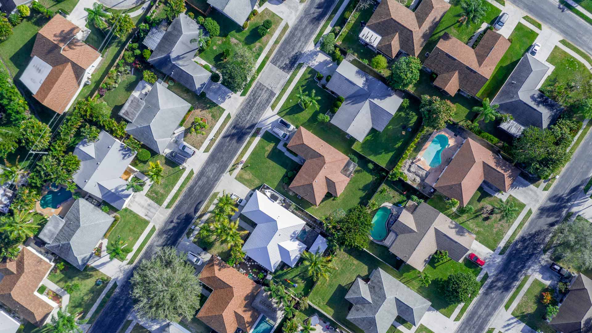 An aerial view of a tropical neighborhood in Gibsonton, FL.