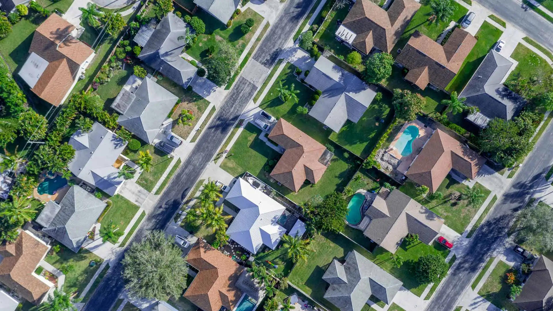 An aerial view of a tropical neighborhood in Gibsonton, FL.