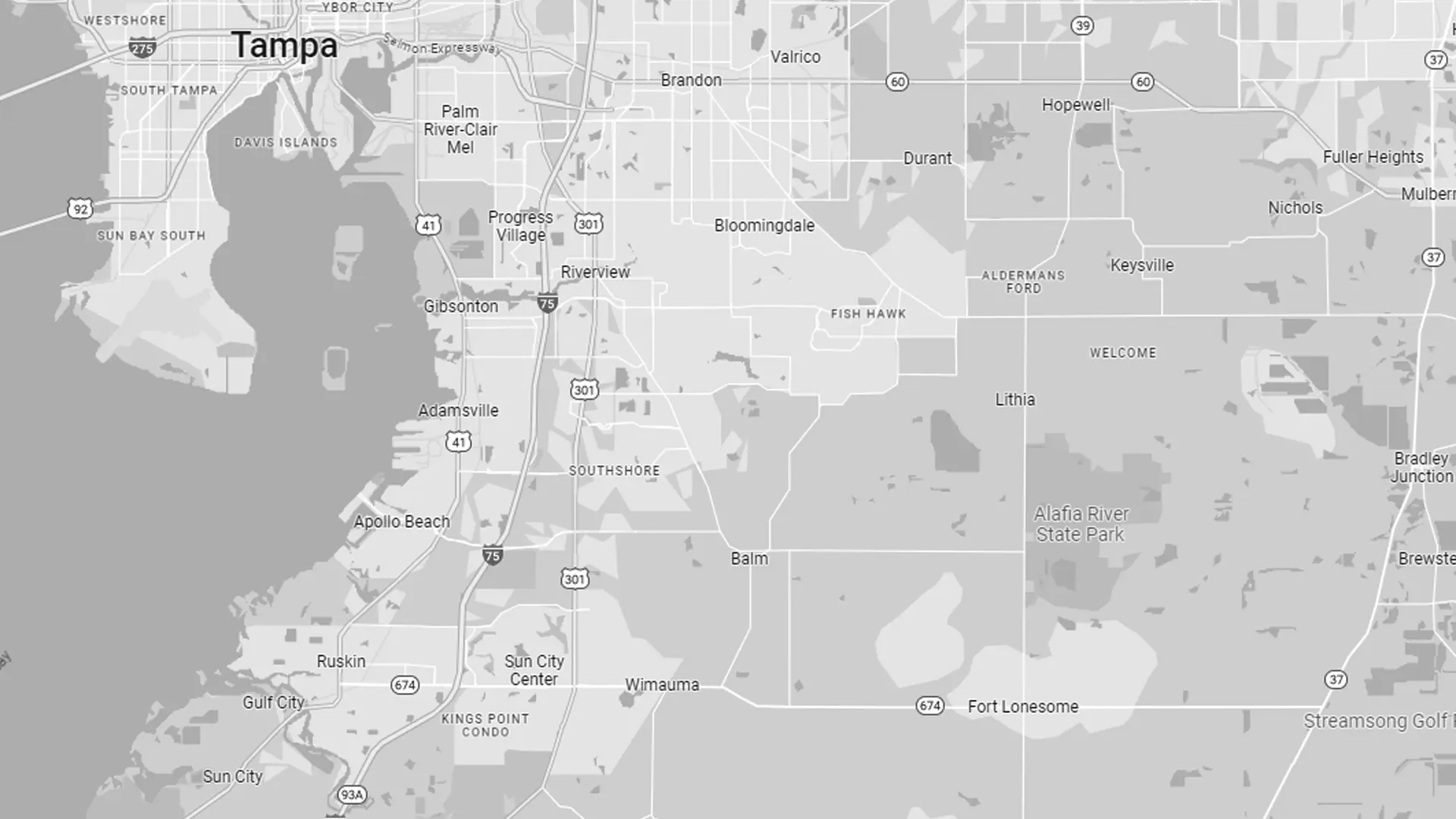 Hillsborough County, FL area map.